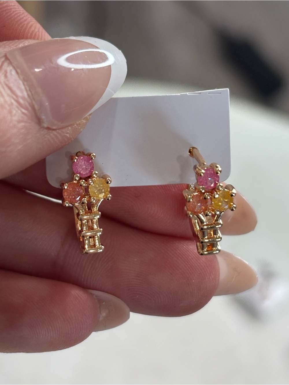 Multicolor Gemstone Statement Drop Earrings Gold Tone Colorful Dangle